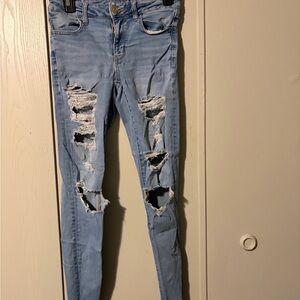 American Eagle Outfitters Light Blue Distressed Skinny Jeans